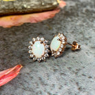 Rose Gold plated White Opal cluster earrings 8x6mm - Masterpiece Jewellery Opal & Gems Sydney Australia | Online Shop