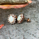 Rose Gold plated White Opal cluster earrings 8x6mm - Masterpiece Jewellery Opal & Gems Sydney Australia | Online Shop