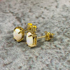 Pair of Gold plated silver 7x5mm White Opal studs - Masterpiece Jewellery Opal & Gems Sydney Australia | Online Shop