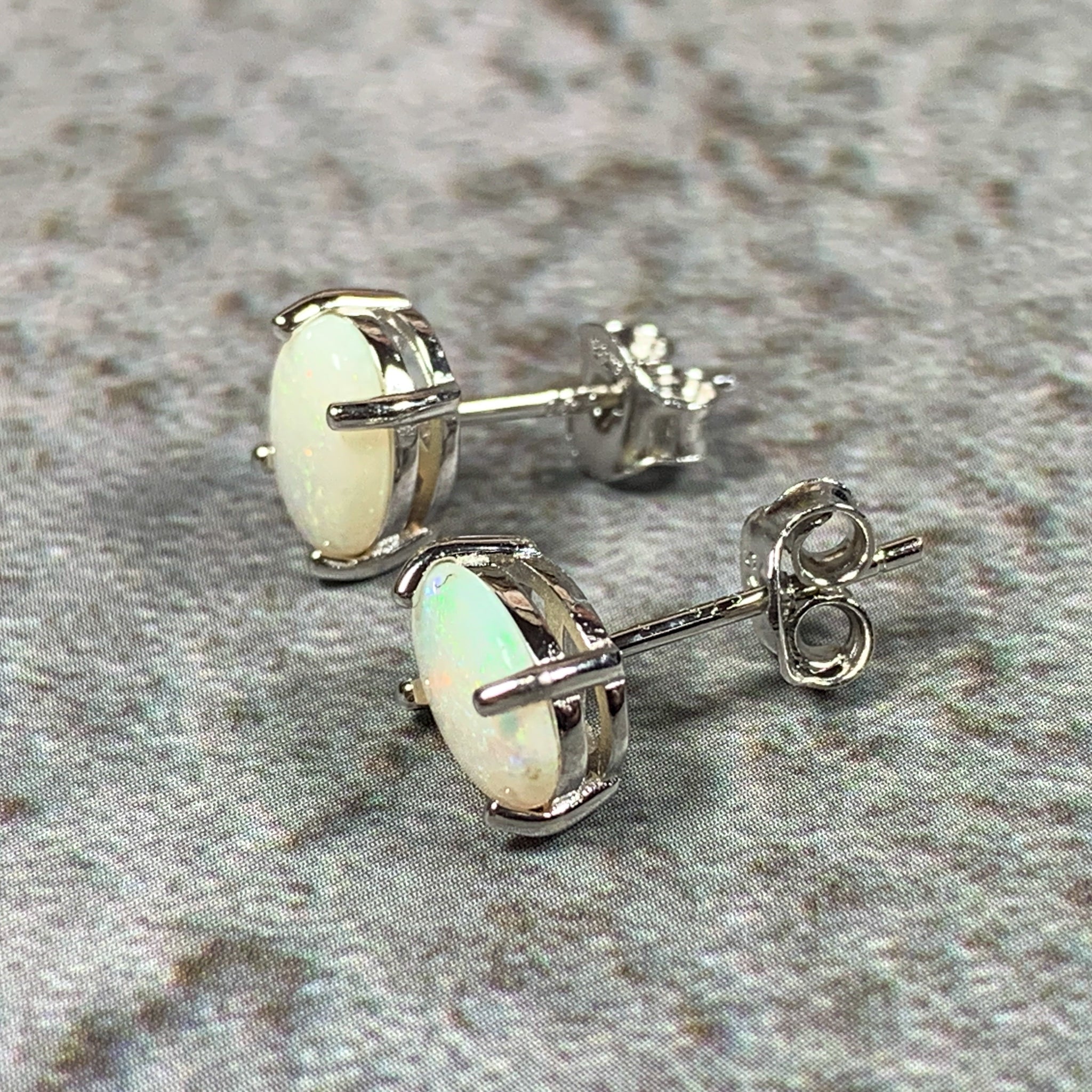 Sterling Silver 8x6mm White Opal studs - Masterpiece Jewellery Opal & Gems Sydney Australia | Online Shop