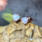 Rose Gold plated silver 5mm heart shape White Opal studs - Masterpiece Jewellery Opal & Gems Sydney Australia | Online Shop