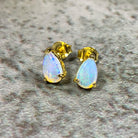 Gold plated silver 8x5mm pearshape White Opal studs - Masterpiece Jewellery Opal & Gems Sydney Australia | Online Shop