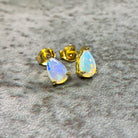 Gold plated silver 8x5mm pearshape White Opal studs - Masterpiece Jewellery Opal & Gems Sydney Australia | Online Shop