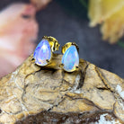 Gold plated silver 8x5mm pearshape White Opal studs - Masterpiece Jewellery Opal & Gems Sydney Australia | Online Shop