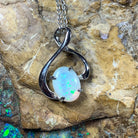 Sterling Silver White Opal pendant necklace loop design with opal 8x6mm - Masterpiece Jewellery Opal & Gems Sydney Australia | Online Shop