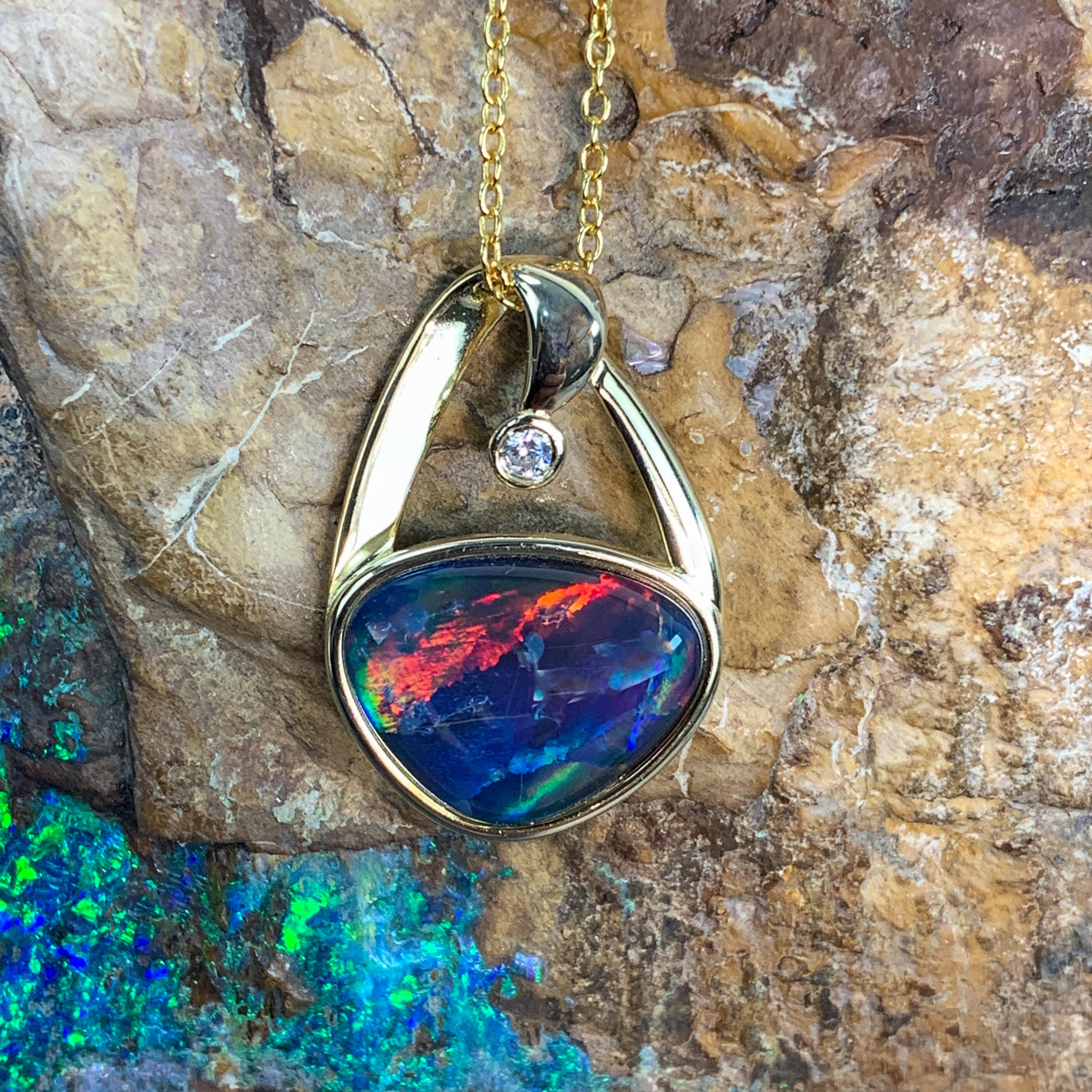 Gold plated silver Opal triplet freeform 11x14mm pendant - Masterpiece Jewellery Opal & Gems Sydney Australia | Online Shop