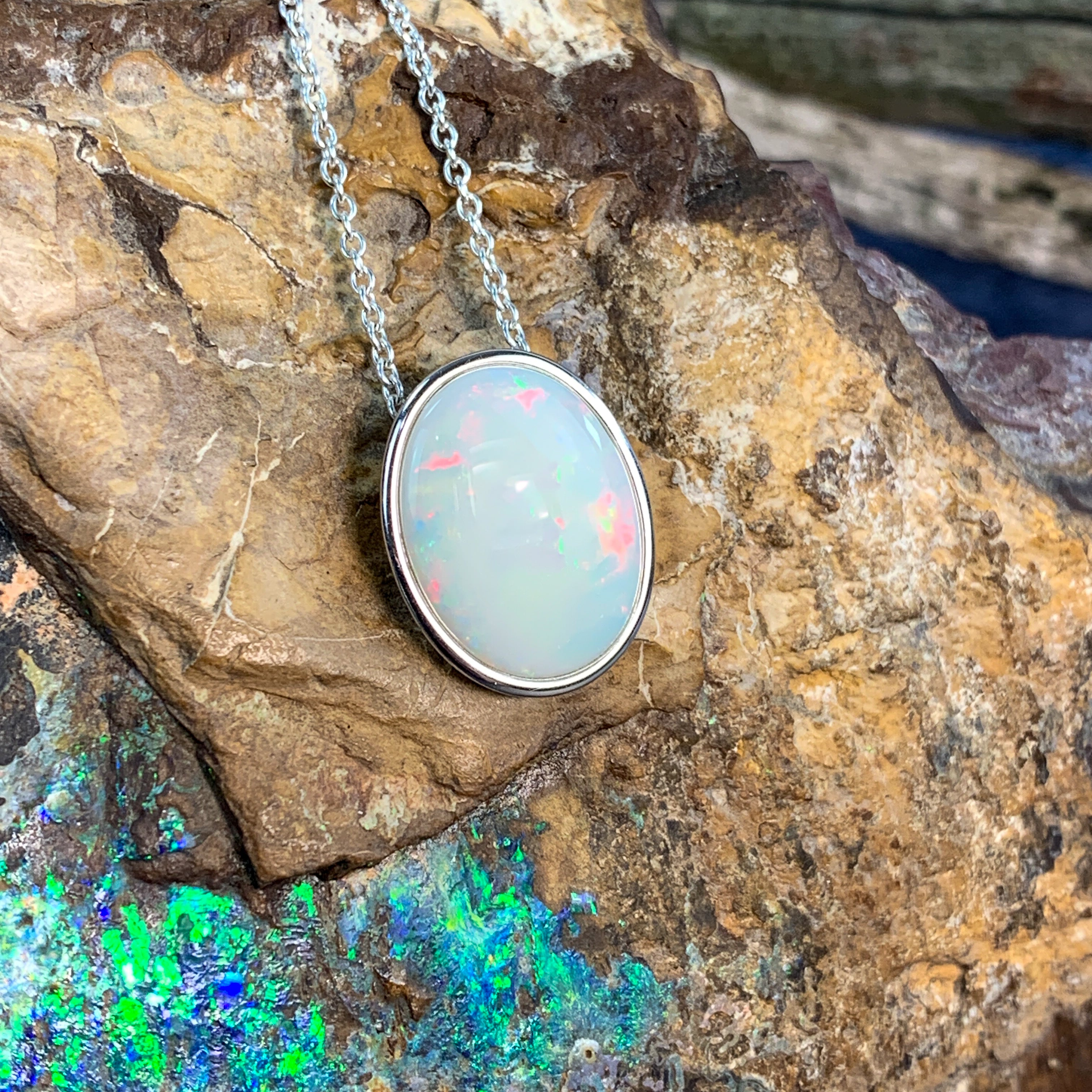 Sterling Silver White Opal slider pendant 15.6x11.8mm - Masterpiece Jewellery Opal & Gems Sydney Australia | Online Shop