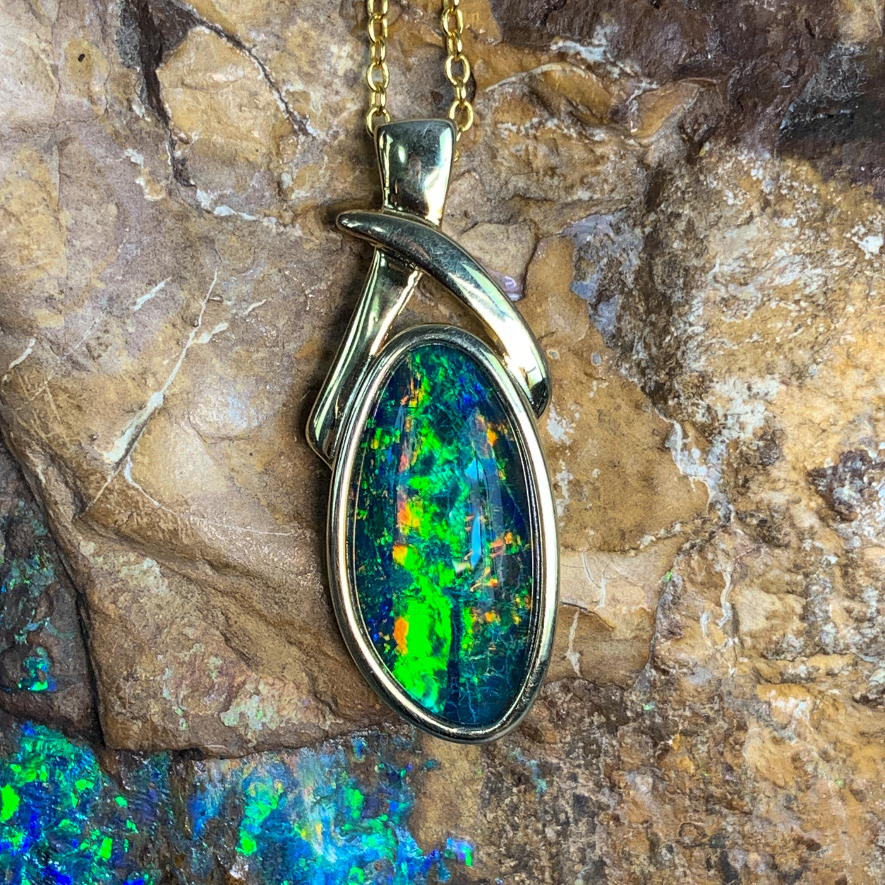 Gold Plated Silver Opal triplet 17x8mm pendant - Masterpiece Jewellery Opal & Gems Sydney Australia | Online Shop