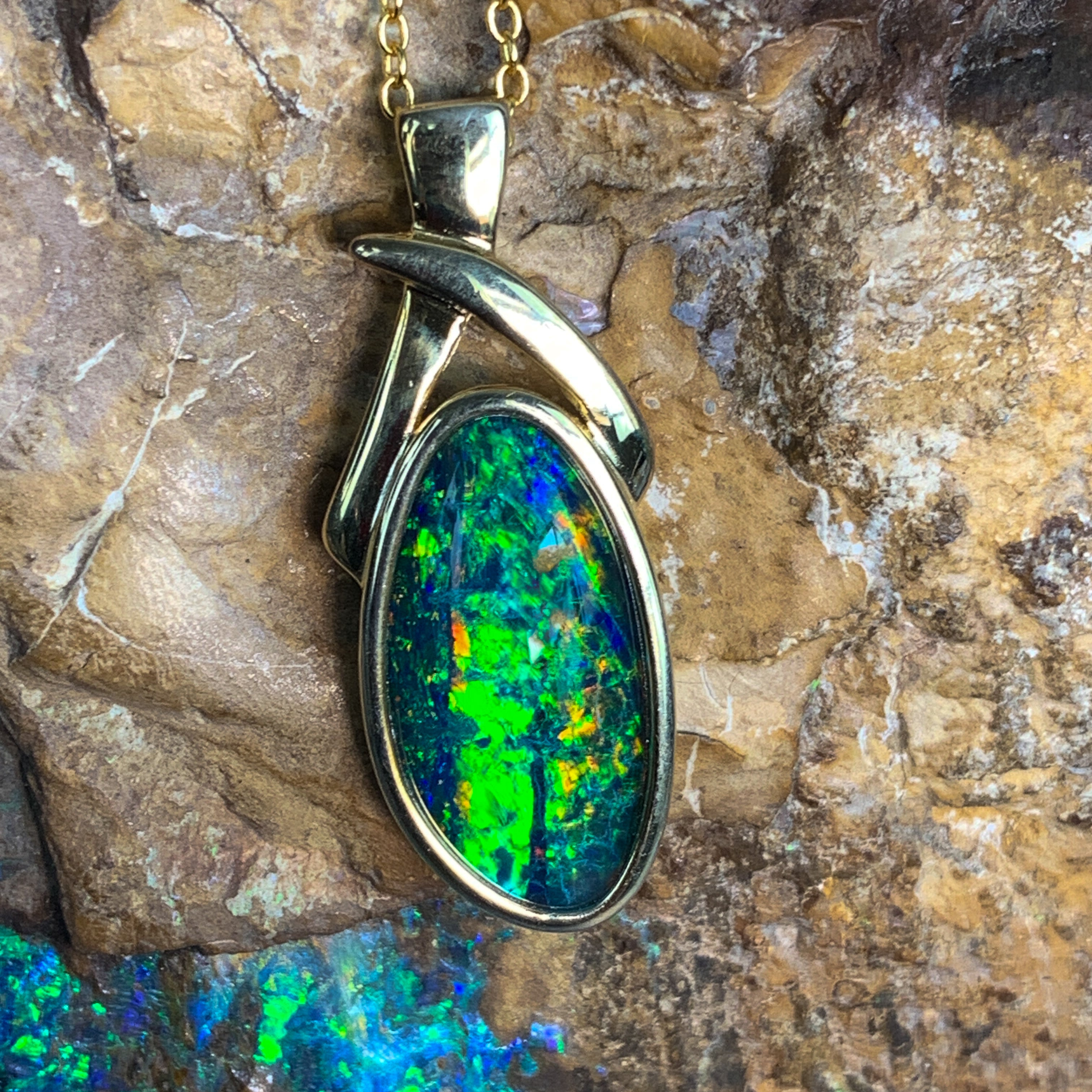 Gold Plated Silver Opal triplet 17x8mm pendant - Masterpiece Jewellery Opal & Gems Sydney Australia | Online Shop