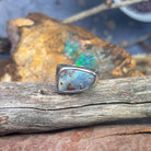 Sterling Silver Freeform Boulder Opal Green dark Blue bezel set mens ring - Masterpiece Jewellery Opal & Gems Sydney Australia | Online Shop