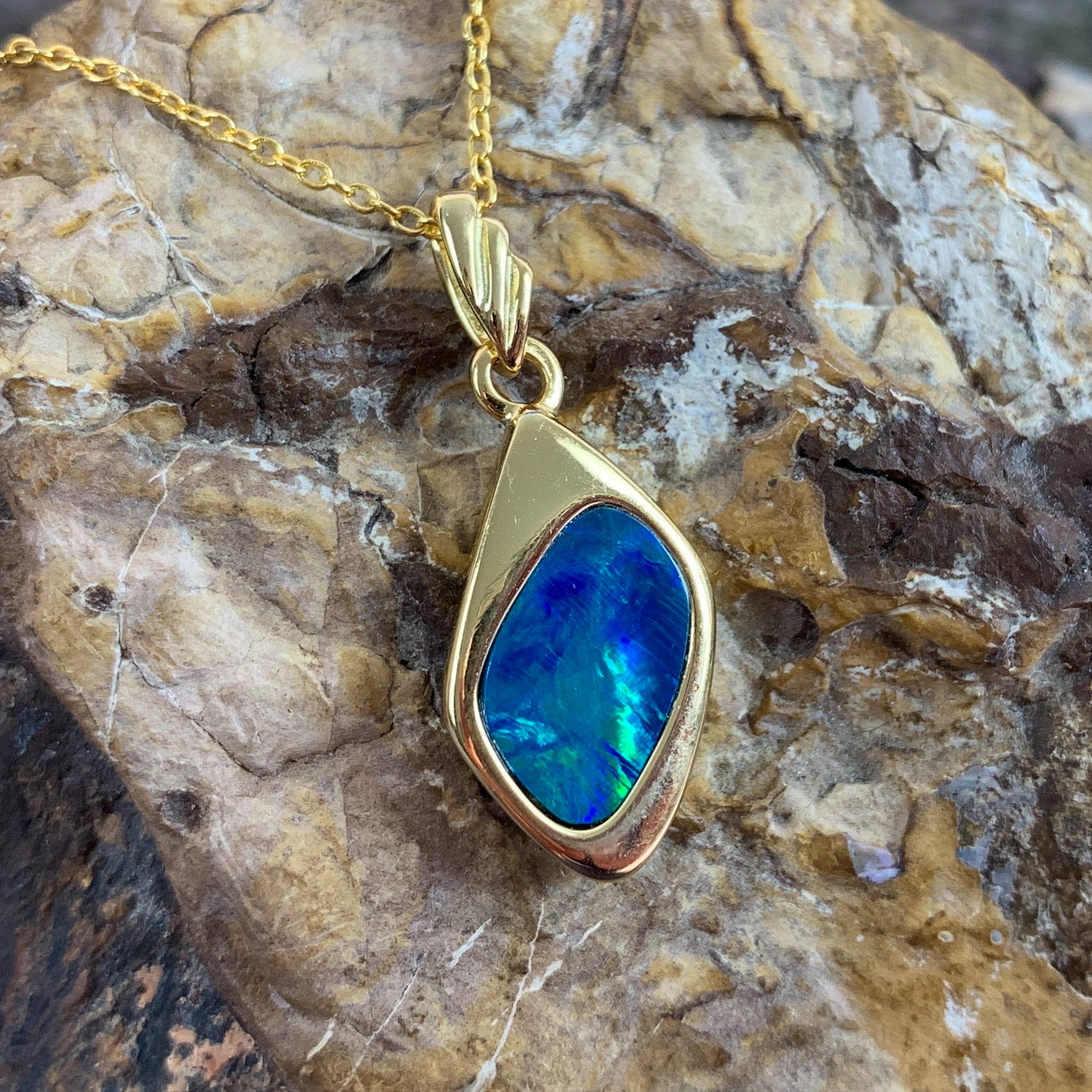 Gold Plated silver Opal doublet 10x7mm pendant - Masterpiece Jewellery Opal & Gems Sydney Australia | Online Shop