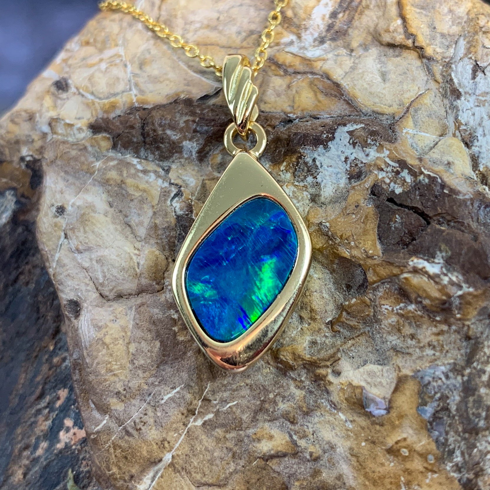 Gold Plated silver Opal doublet 10x7mm pendant - Masterpiece Jewellery Opal & Gems Sydney Australia | Online Shop