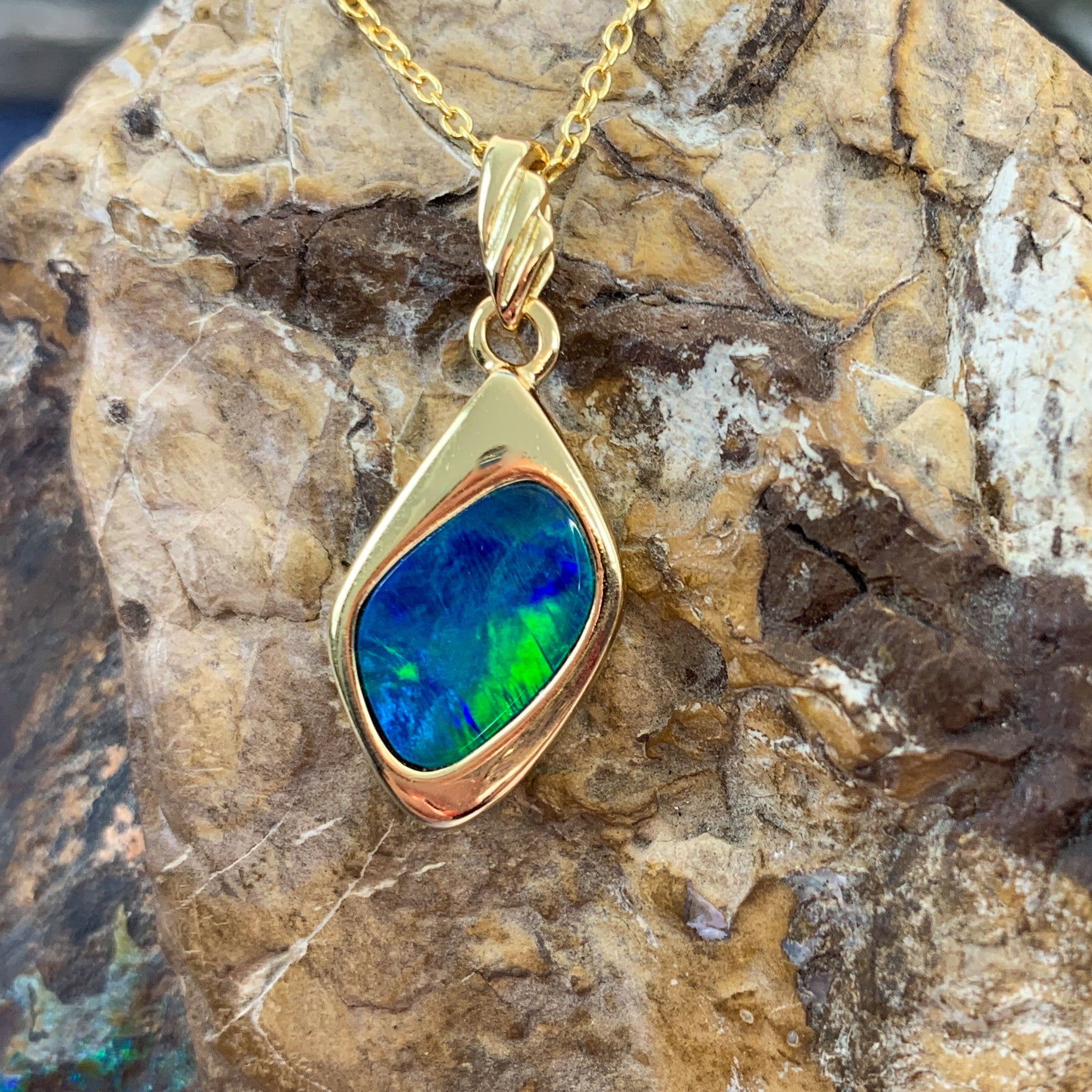 Gold Plated silver Opal doublet 10x7mm pendant - Masterpiece Jewellery Opal & Gems Sydney Australia | Online Shop