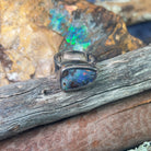 Sterling Silver Freeform Boulder Opal Green dark Blue bezel set mens ring - Masterpiece Jewellery Opal & Gems Sydney Australia | Online Shop