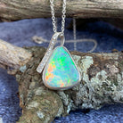 Sterling Silver Crystal Opal pendant with cubic zirconias triangular shape - Masterpiece Jewellery Opal & Gems Sydney Australia | Online Shop