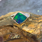 Sterling Silver Opal doublet and cubic zirconia broad ring - Masterpiece Jewellery Opal & Gems Sydney Australia | Online Shop