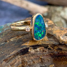 14kt Yellow Gold traingular Opal green blue doublet with diamonds ring - Masterpiece Jewellery Opal & Gems Sydney Australia | Online Shop