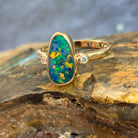 14kt Yellow Gold traingular Opal green blue doublet with diamonds ring - Masterpiece Jewellery Opal & Gems Sydney Australia | Online Shop