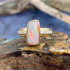 14kt Yellow Gold rectangular Fire Light Opal with diamonds ring - Masterpiece Jewellery Opal & Gems Sydney Australia | Online Shop