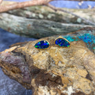 Gold plated silver Opal doublet studs freeform - Masterpiece Jewellery Opal & Gems Sydney Australia | Online Shop