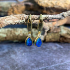 Gold plated silver dangling pearshape 8x5mm opal triplet earrings - Masterpiece Jewellery Opal & Gems Sydney Australia | Online Shop