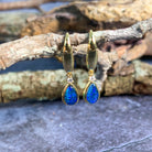 Gold plated silver dangling pearshape 8x5mm opal triplet earrings - Masterpiece Jewellery Opal & Gems Sydney Australia | Online Shop