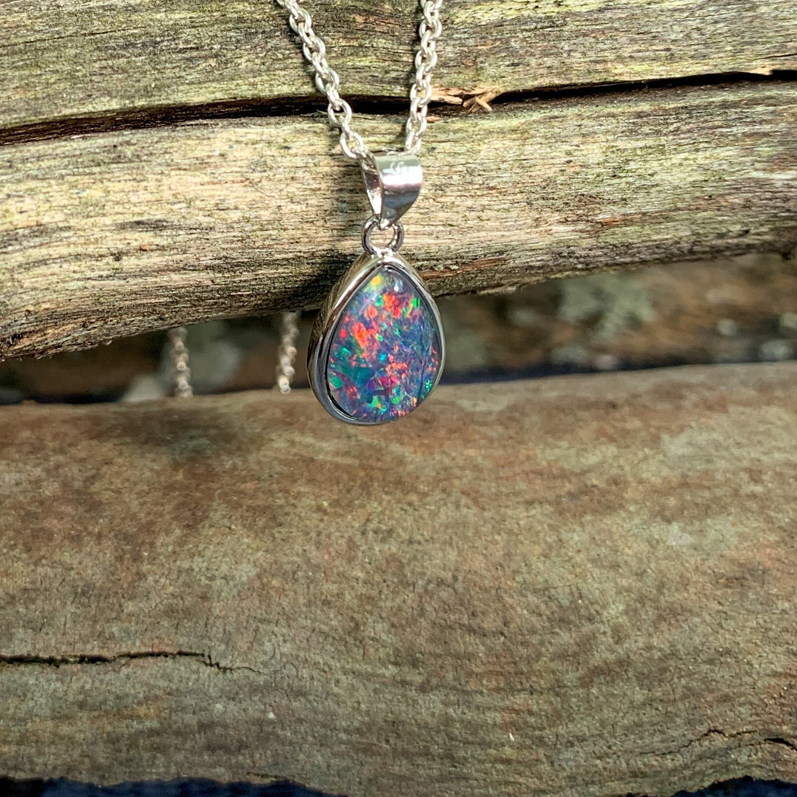 One Sterling Silver Pearshape 10x7mm Opal triplet pendant - Masterpiece Jewellery Opal & Gems Sydney Australia | Online Shop