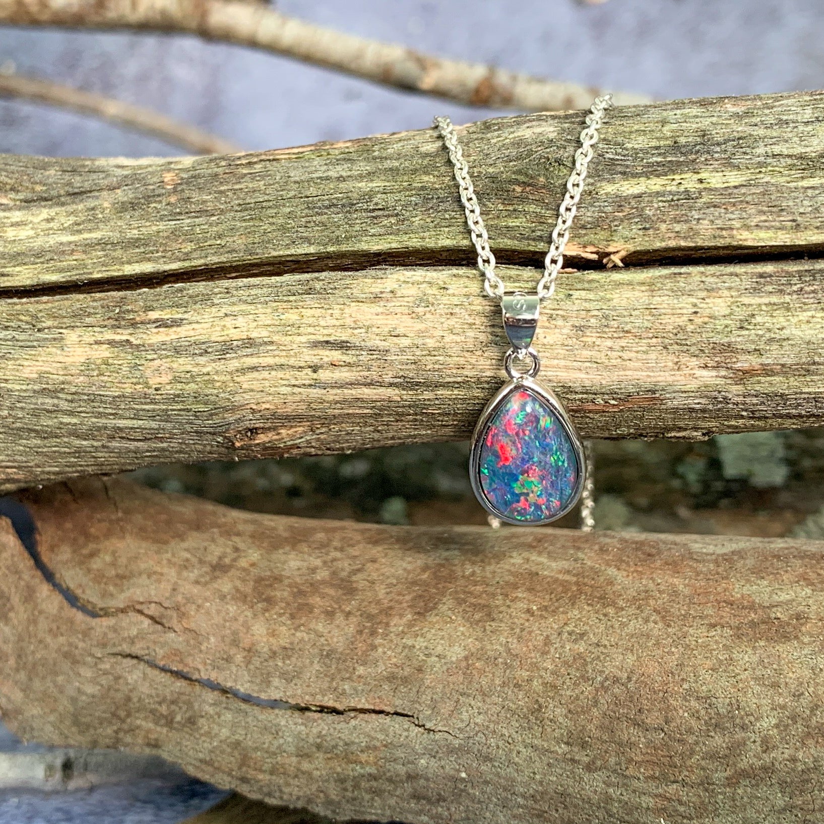 One Sterling Silver Pearshape 10x7mm Opal triplet pendant - Masterpiece Jewellery Opal & Gems Sydney Australia | Online Shop