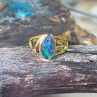 Gold plated sterling silver cut out band Opal doublet ring - Masterpiece Jewellery Opal & Gems Sydney Australia | Online Shop