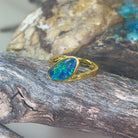 Gold Plated Sterling Silver Blue Green Opal freeform ring - Masterpiece Jewellery Opal & Gems Sydney Australia | Online Shop