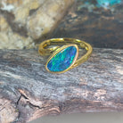 Gold Plated Sterling Silver Blue Green Opal freeform ring - Masterpiece Jewellery Opal & Gems Sydney Australia | Online Shop