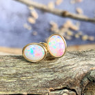 9kt Yellow Gold Oval Opal studs 8x6mm earrings - Masterpiece Jewellery Opal & Gems Sydney Australia | Online Shop