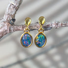 Gold plated silver dangling oval triplet opal earrings - Masterpiece Jewellery Opal & Gems Sydney Australia | Online Shop