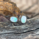 Sterling Silver 7x5mm White Opal bezel set studs - Masterpiece Jewellery Opal & Gems Sydney Australia | Online Shop