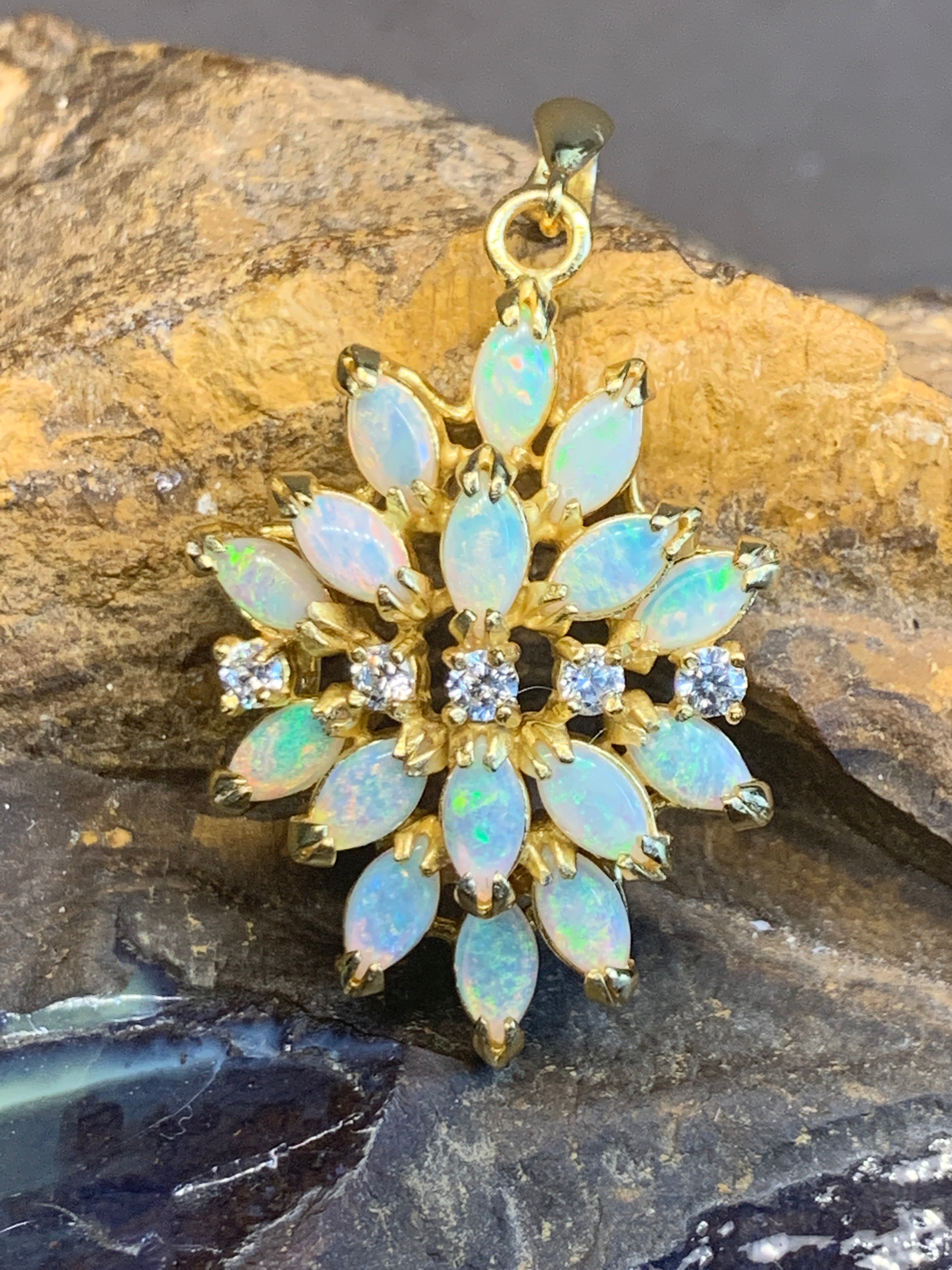 STERLING SILVER GOLD PLATED FLORAL OPAL PENDANT - Masterpiece Jewellery Opal & Gems Sydney Australia | Online Shop