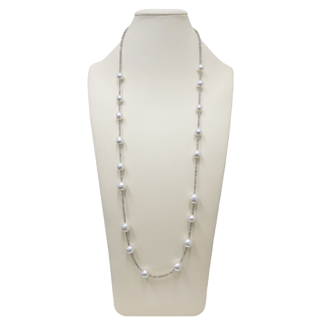 South Sea White Pearls and Labradorite necklace 90cm - Masterpiece Jewellery Opal & Gems Sydney Australia | Online Shop