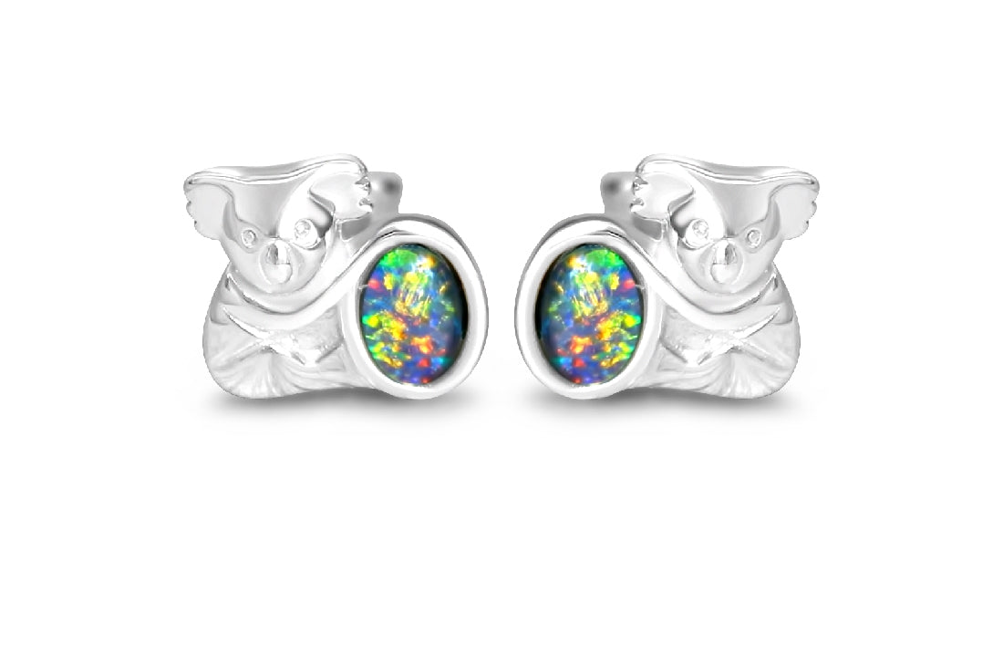 Sterling Silver Koala Opal triplet studs - Masterpiece Jewellery Opal & Gems Sydney Australia | Online Shop