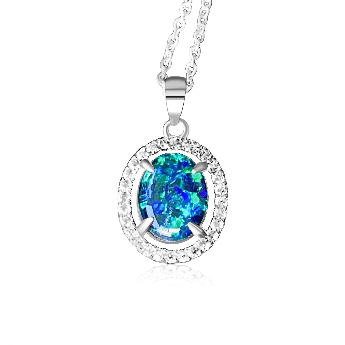 Sterling Silver halo Opal triplet 10x8mm pendant - Masterpiece Jewellery Opal & Gems Sydney Australia | Online Shop