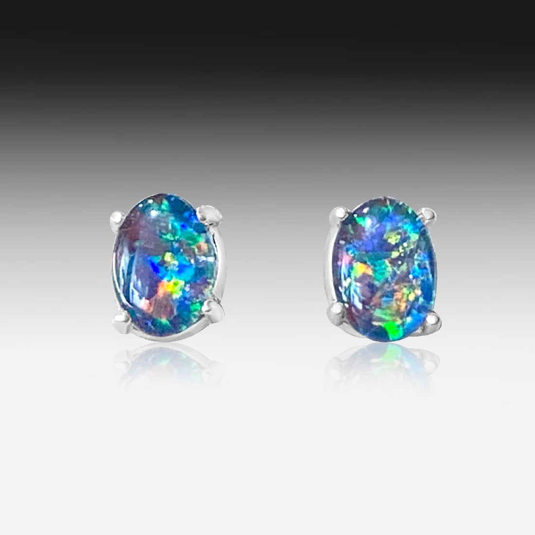 Sterling Silver 7x5mm Opal Triplets claw studs - Masterpiece Jewellery Opal & Gems Sydney Australia | Online Shop