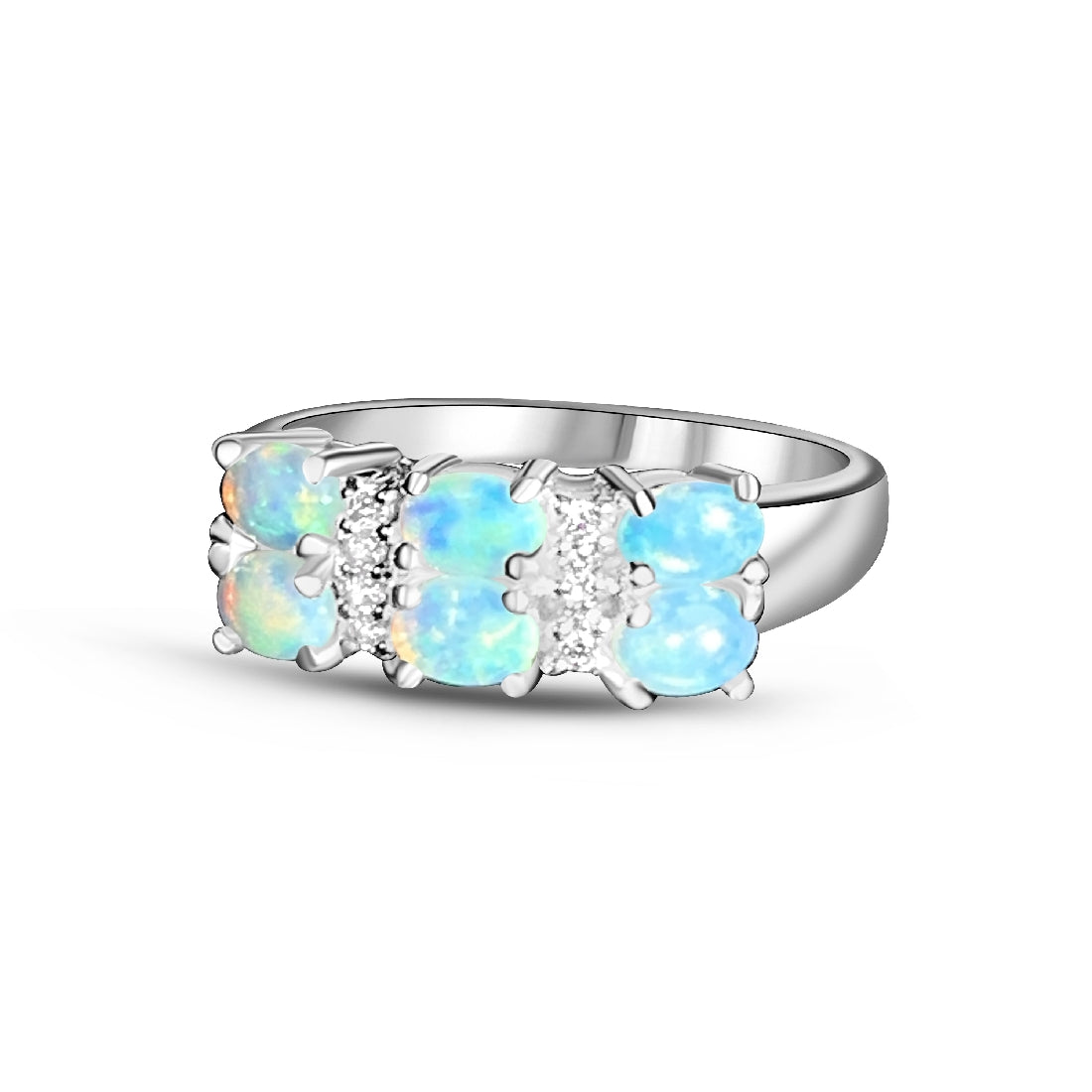 Sterling Silver Opal  4x3mm vintage design and cubic zirconia ring - Masterpiece Jewellery Opal & Gems Sydney Australia | Online Shop