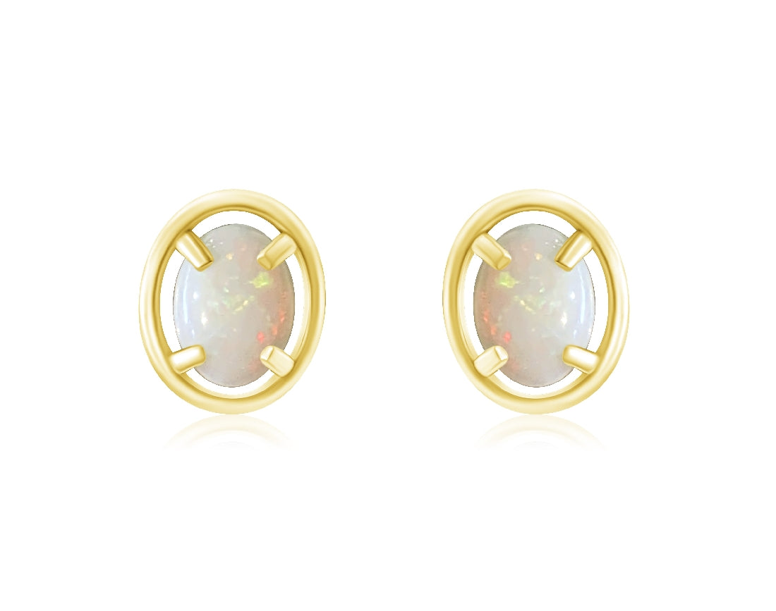 Sterling Silver Gold plated White Opal studs - Masterpiece Jewellery Opal & Gems Sydney Australia | Online Shop