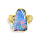 18kt Yellow Gold 5.42ct Queensland Boulder Fire Opal bezel set ring - Masterpiece Jewellery Opal & Gems Sydney Australia | Online Shop