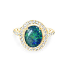 Gold Plated Sterling Silver Opal triplet 10x8mm halo ring - Masterpiece Jewellery Opal & Gems Sydney Australia | Online Shop