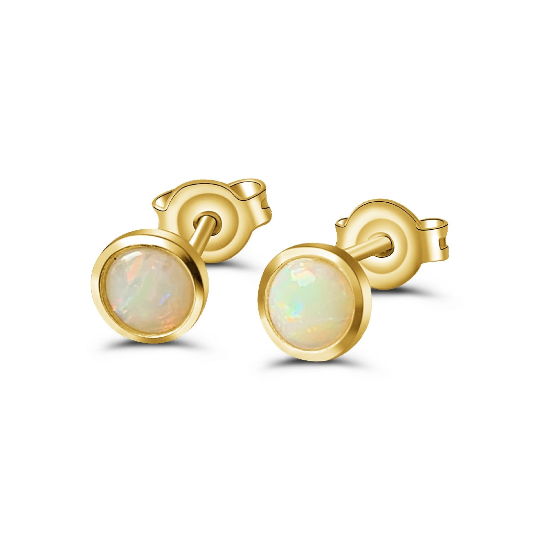 Gold Plated Silver 5mm bezel set White Opal round studs - Masterpiece Jewellery Opal & Gems Sydney Australia | Online Shop