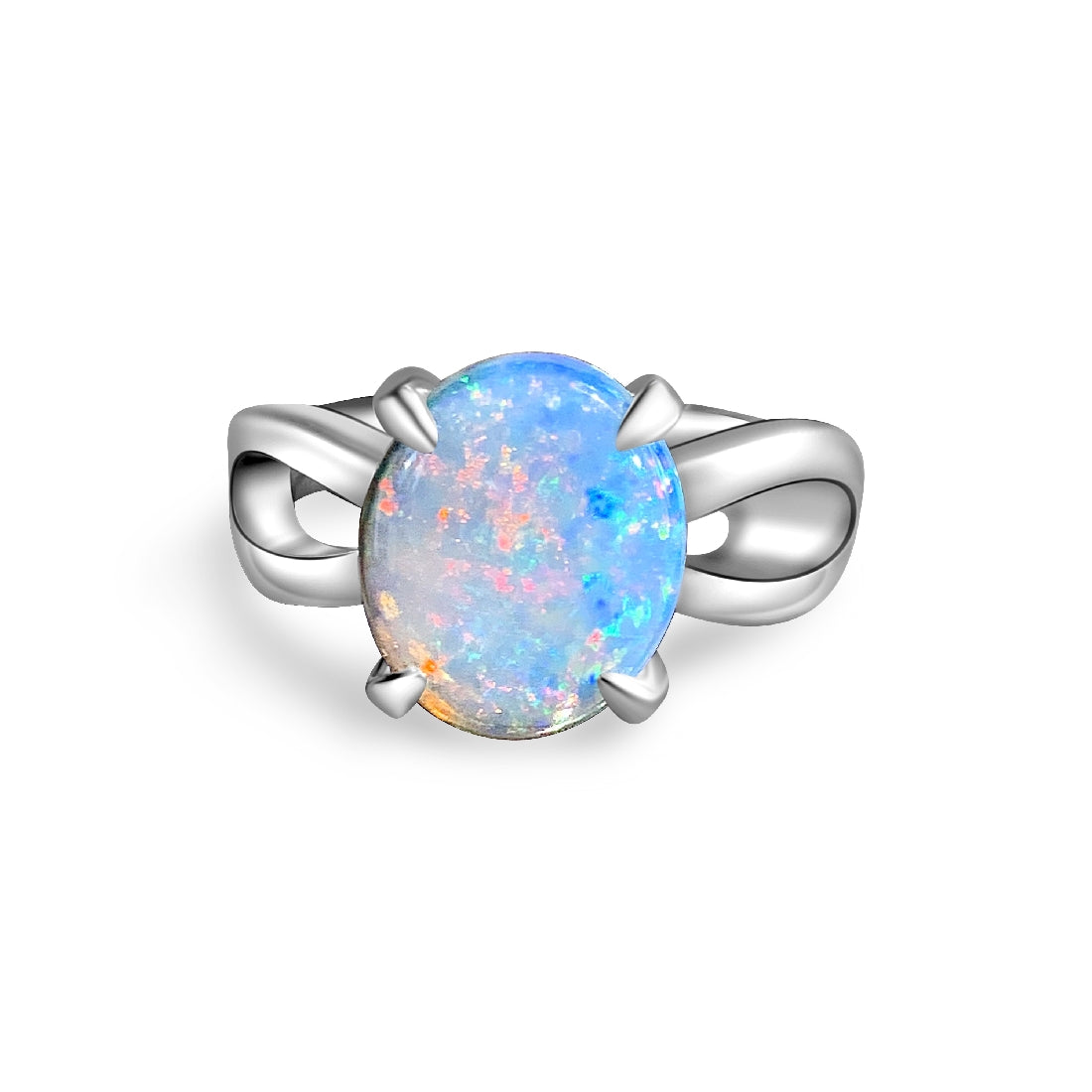 9kt White Gold Solitaire White Fiery Opal 2.31ct claw set - Masterpiece Jewellery Opal & Gems Sydney Australia | Online Shop