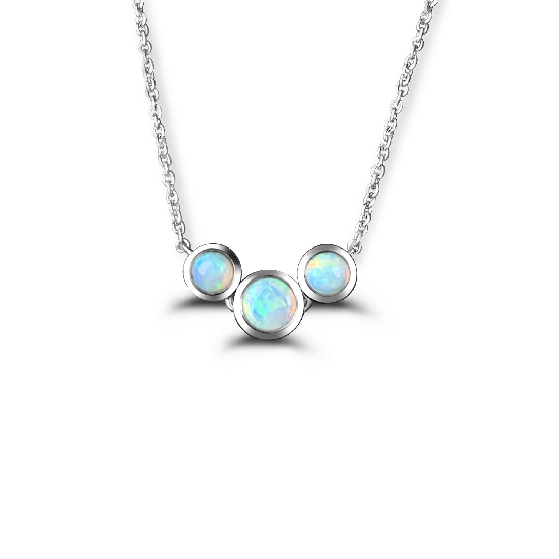 Sterling Silver 3 Opal necklace graduating bezel set - Masterpiece Jewellery Opal & Gems Sydney Australia | Online Shop