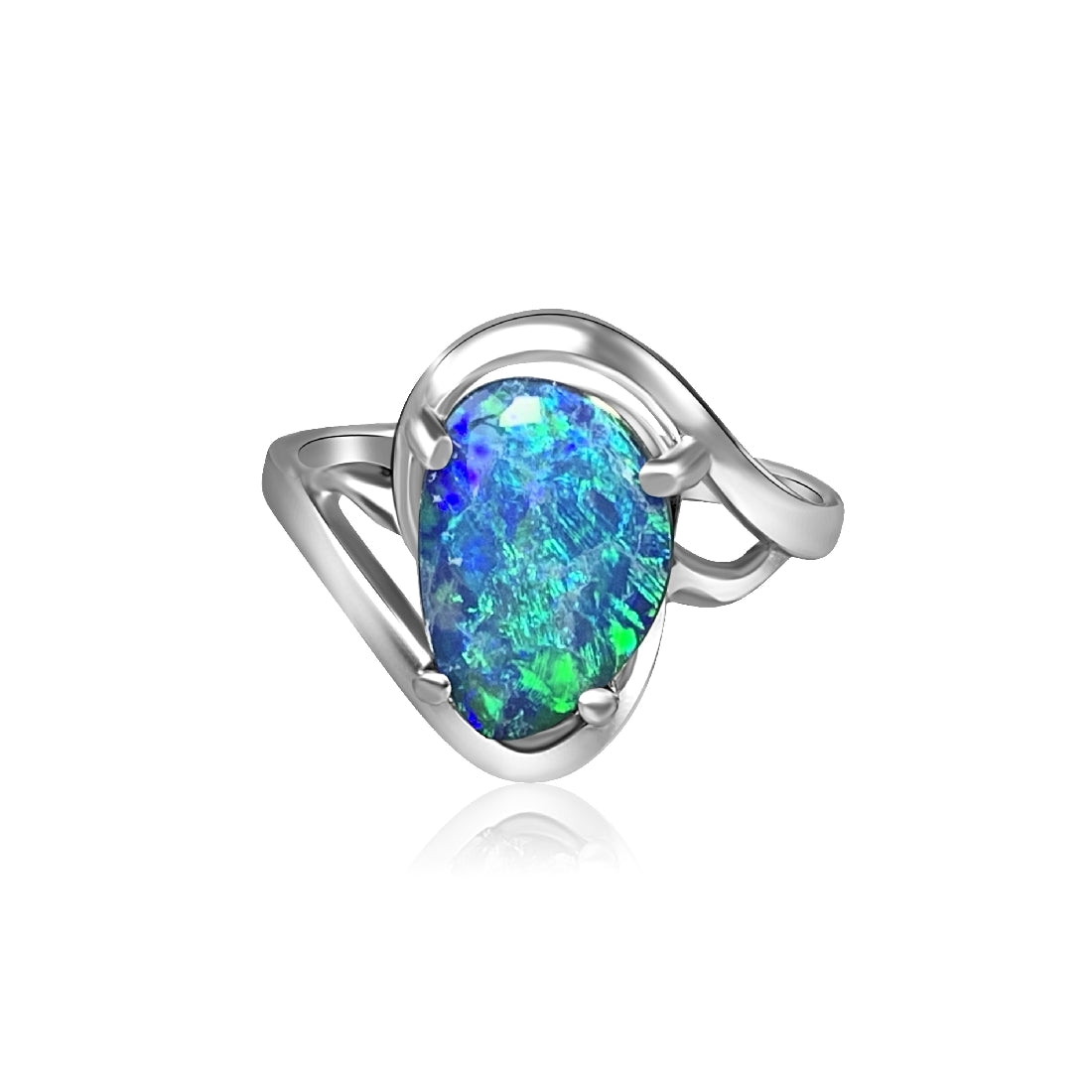 Sterling Silver freeform Black Opal 2.07ct doublet claw set - Masterpiece Jewellery Opal & Gems Sydney Australia | Online Shop