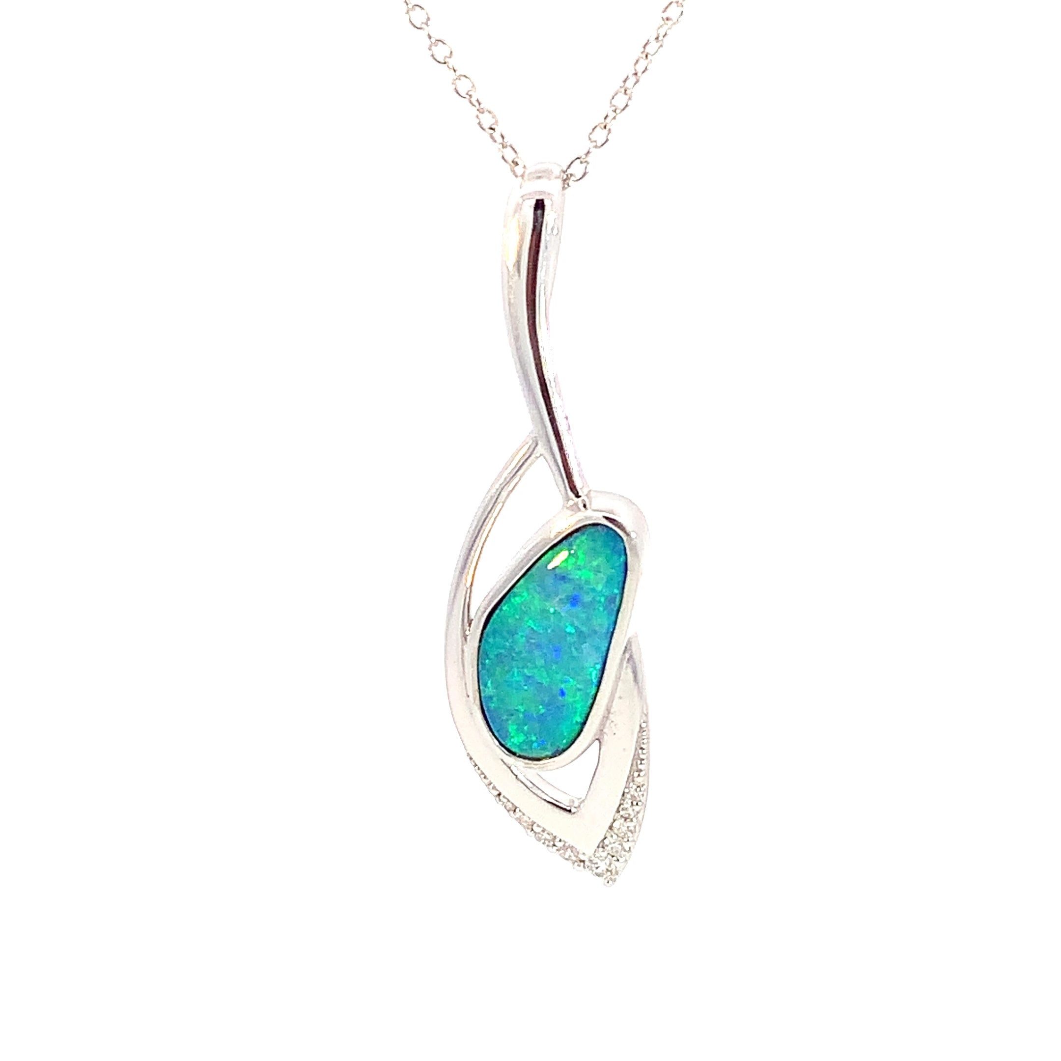 one 14kt White Gold Black Opal doublet and DIamond pendant - Masterpiece Jewellery Opal & Gems Sydney Australia | Online Shop