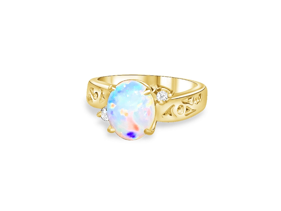 18kt Yellow Gold White Opal and Diamond ring - Masterpiece Jewellery Opal & Gems Sydney Australia | Online Shop