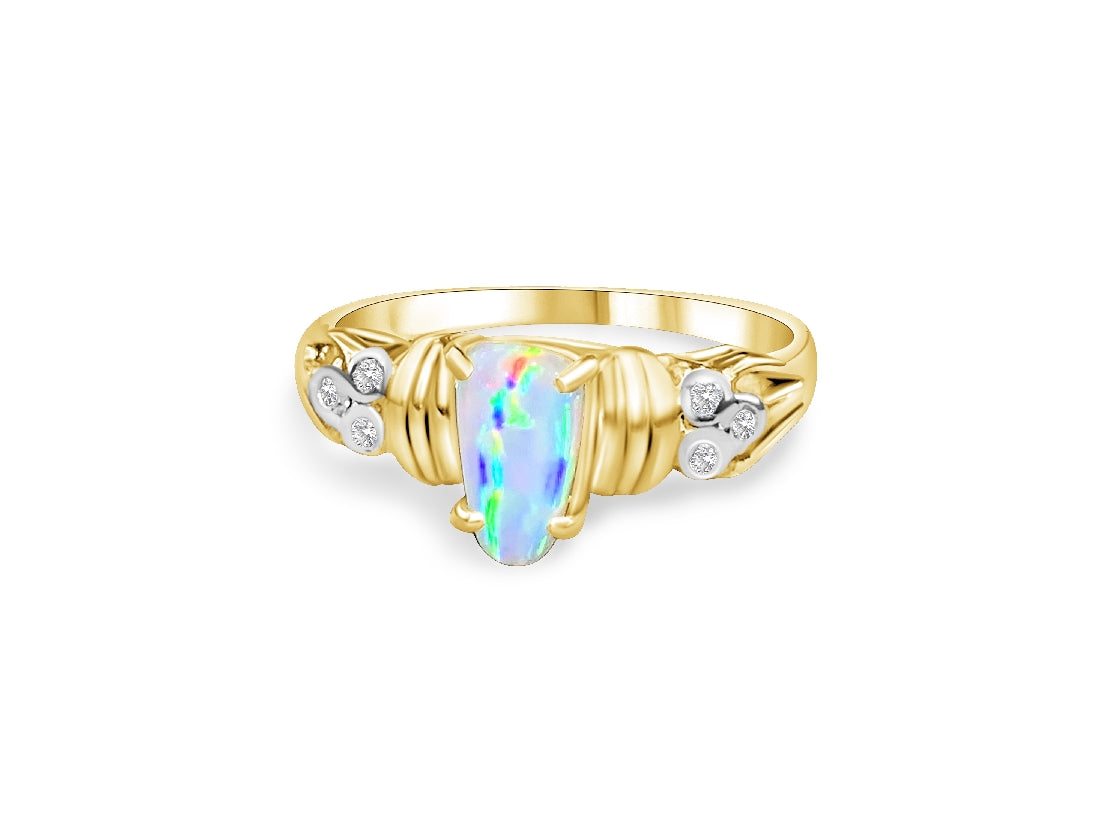 18kt Yellow Gold Fire Opal and Diamond ring - Masterpiece Jewellery Opal & Gems Sydney Australia | Online Shop